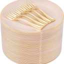 LIYH 200 Pcs Pink Gold Dessert Plates and Forks,Small Cake Plates 7.5 Inch,Party Plate and Forks 5 Inch for Bridal Shower,Birthday Tea Party
