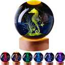 3D Seahorse Crystal Ball Lamp with Remote Control, 3.15 inch Crystal Night Light with Wooden Base 16 Colors Change, Glass Sea horse Figurine Lamp Gift for Girls Boys Wife Girlfriend Mom (Seahorse)