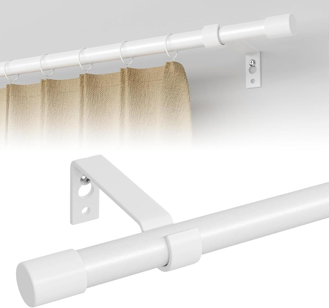 White Curtain Rods 120 inch, Adjustable Curtain Rods for Windows 66 to 120, Single 5/8 inch Diameter long Drapery Rod Set with Brackets, Easy Install