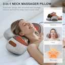 3-in-1 Pillow Neck Massager with Heat & Traction, Deep Tissue Relief & Hump Support, Neck and Shoulder Relaxer for Women & Men (Gray)