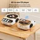 4 in 1 Retro Portable CD Players with Bluetooth Speakers, FM Radio, Night Light, LCD Display, 4000 mAh Battery, Vintage Radio Built in Dual Speakers Supports USB/AUX/Type-C for Home (White)