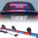 Xprite 35.5" Traffic Advisor Light Bar, Red Blue LED Strobe Police Light Bar with 21 Flash Patterns, Suction Mount & Cigarette Plug, Emergency Warning Police Lights for Car, Truck, SUV
