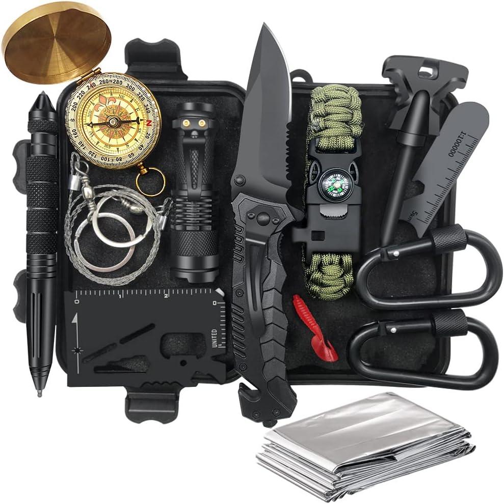Gifts for Men Dad Husband - Fathers Day, Anniversary Birthday Gifts Idea for Him Boyfriend Man- Survival Kit 14 in 1, Survival Gear and Equipment, Fishing Hunting Camping Accessories, Cool Gadgets