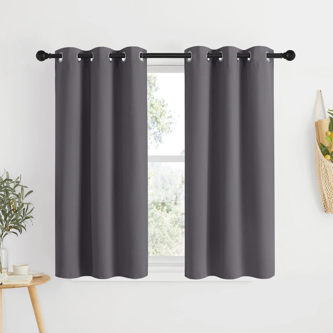 NICETOWN Blackout Curtains & Drapes for Bedroom - Triple Weave Grommet Top Thermal Insulated Light Blocking Panels for Bathroom/Living Room, Grey, W34 x L50, Set of 2