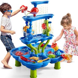 Sand Water Table for Kids 3 4 5 6 7 8 Year Old - Waterfall Pond, Bath Toys, Summer Outdoor Sand Beach Toys for Toddlers 1-3 3-5, Sensory Activity Playset, Birthday Gifts for Boys Girls 3-8