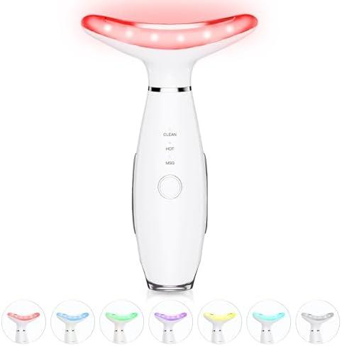 ELISHINE 7 Color Neck Face Massager - Facial Massager Tool for Skin Care at Home, Vibrating Face Massager with Thermals, Galvanic Machines White