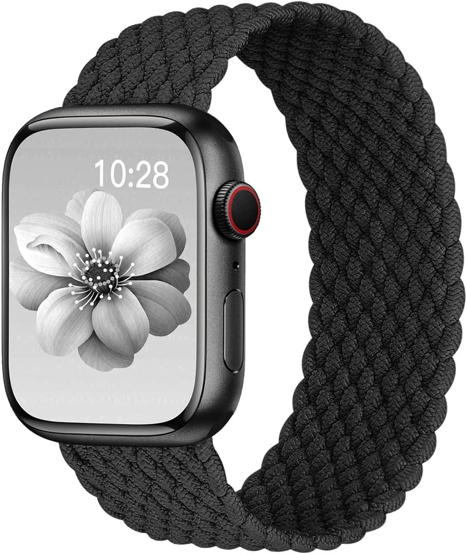 Braided Solo Loop for Apple Watch Band 40mm 42mm 41mm 38mm 44mm 46mm 45mm Ultra/3 2 49mm Men/Women,Stretchy Nylon Sport wristband Strap for iWatch Bands Series 11/10/9/8/7/6 5/4/3/SE 40 44 42 45 46 mm (01-Black)