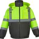 Shine Bright High Visibility Bomber Jacket – Hi Vis Reflective Safety Jacket, Insulated Winter Work Jacket, ANSI Workwear for Construction & Road Crews, Size XL