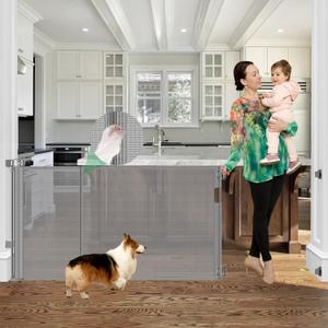 Upgraded 60" Wide Retractable Dog Gate with Reinforced Rods - Bottom Anti-Escape, 5 ft Retractable Baby Gates for Doorways Retractable Gates for Dogs Indoor/Outdoor Retractable Pet Gate, Gray