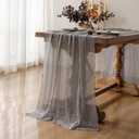 Keketoarrange Grey Spring Table Runner Gauze Rustic Cheesecloth 120 Inch 10 FT for Wedding Baby Shower Bridal Shower Birthday Engagement Garden Outdoor Party Long Sheer Summer Home Boho Decorations