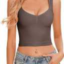 CHYRII Womens Square V Neck Tank Tops Sleeveless Summer Going Out Workout Yoga Basic Crop Tops (Large, Coffee Grey)