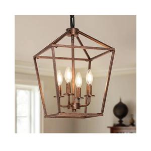 Rustic Lantern Chandeliers 4-Light Ceiling Cage Hanging Lights Black Gold Pendant Light Fixtures for Kitchen Island Dining Room Farmhouse Entryway Foyer