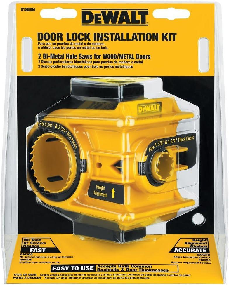 DEWALT Door Lock Installation Kit, C Clamp Design Hole Saw Kit For Metal or Wood Doors, 2 Adjustable Bushings, Easy Installation, Height Alignment (D180004)