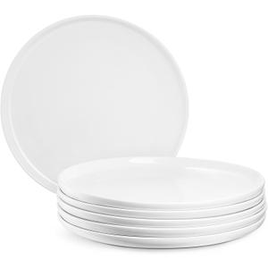Jassceram 10.5 Inch White Dinner Plates Set of 6, Ceramic Round Plates for Kitchen or Restaurant, Salad Plates Modern Dish Set - Microwave, Oven and Dishwasher Safe, Scratch Resistant and Lead-free