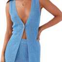 Tankaneo Womens 2 Piece Vacation Sets Sleeveless V Neck Long Vest Knit Top and Mini Skirt Summer Beach Outfits