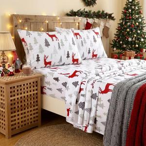 CAROMIO Christmas Sheets Queen, Soft Brushed Microfiber Bed Sheet Set, 16 Inches Deep Pocket Fitted Sheet Winter Holiday Sheets Set (Christmas Pattern, Queen) (Gray)