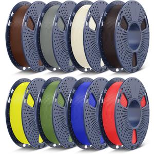 SUNLU 3D Printer Filament Pack, for Christmas Gift, 0.25kg Each Spool, Total 2kg, PLA+ Filament 1.75mm, 8 Packs, Roasted Chestnut+Bone White+Grey+Klein Blue+Red+Yellow+Coffee Brown+Olive Green