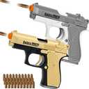 2 Pack Toy Guns for Nerf Pistol Gun - Mini Realistic Pistol Toy Blaster Gun for Boy Ages 6 7 8 9 Year Old Indoor Outdoor Present for Adult Kid Holiday Birthday (Sand+grey)