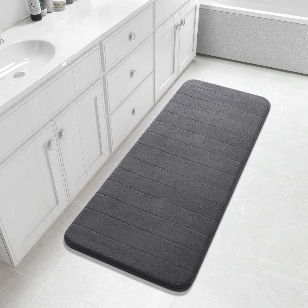 Yimobra Bathroom Runner 55"x24", Non Slip Memory Foam Bath Mat, Super Soft Water Absorbent Hallway Carpet, Machine Washable Rug for Vanity Tub Shower, Dark Gray