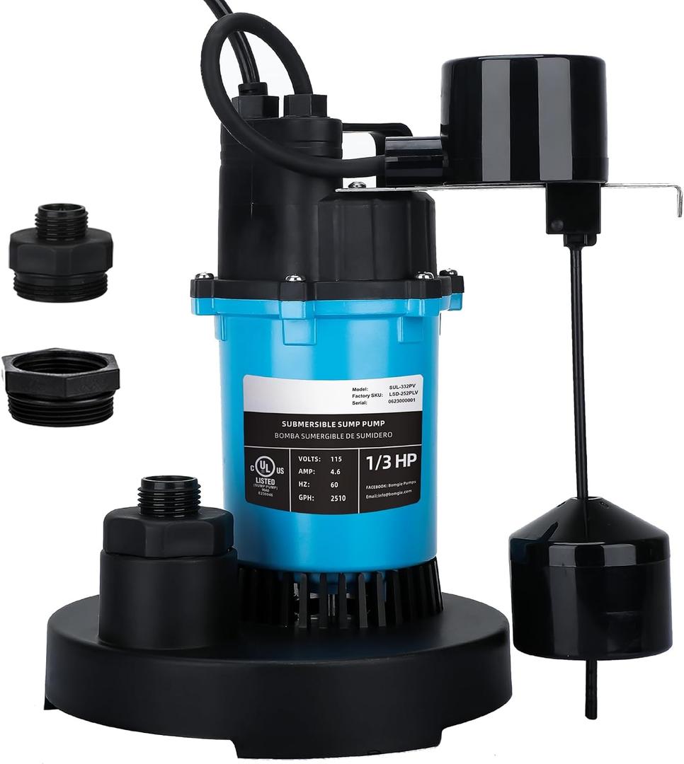 LEO Sump Pump Submersible Vertical Float Switch Automatic Utility Pumps for Clean/Dirty Water Pump Thermal Protector for Basement Pool Draining, Blue