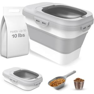 ANVS Dog Food Storage Container - Collapsible Dog Food Container with Airtight Lids, and Scoop,Dry Food For Dog, Cat and Other Pet Food (Grey, 10 lbs)