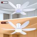 GJeg Ceiling Fans with Lights,42" Low Profile Ceiling Fan with Light and Remote Control,Flush Mount, Reversible, Dimmable, Noiseless, White Ceiling Fan for Bedroom
