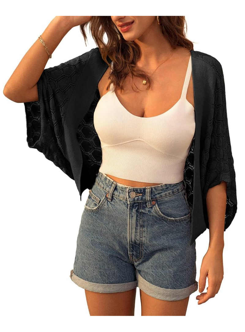 GRACE KARIN Womens Crochet Summer Cardigan Shrug 2025 Lightweight Open Front Hollow-out Batwing Cardigan Sweater Outwear Size L