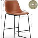 DUMOS 26 Inch Counter Height Bar Stools Set of 2, Modern Faux Leather High Barstools with Back and Metal Leg, Bar Chairs for Kitchen lsland, Brown