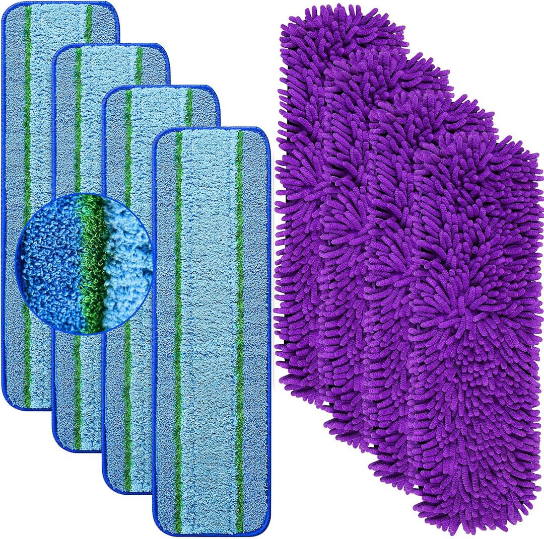 8 Pack Mop Pads for Bona Family of Mops, 4 Pet Microfiber Sweeping Pad + 4 Microfiber Deep Clean Pad, Reusable Mop Refill Replacement Head for Multi-Surface Floors