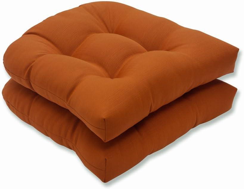 Pillow Perfect Monti Chino Solid Indoor/Outdoor Wicker Patio Seat Cushion Reversible, Weather and Fade Resistant, Round Corner - 19" x 19", Orange, 2 Count