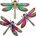 3pcs Metal Dragonfly Garden Art Decorations, Outdoor Hanging Wall Decor Sculptures for Home Garden Yard Patio Window