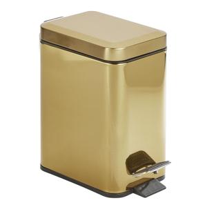 mDesign Slim Metal Rectangle 0.8 Gallon Trash Can with Step Pedal, Easy-Close Lid, Removable Liner - Narrow Wastebasket Garbage Container Bin for Bathroom, Bedroom, Kitchen, Office - Soft Brass