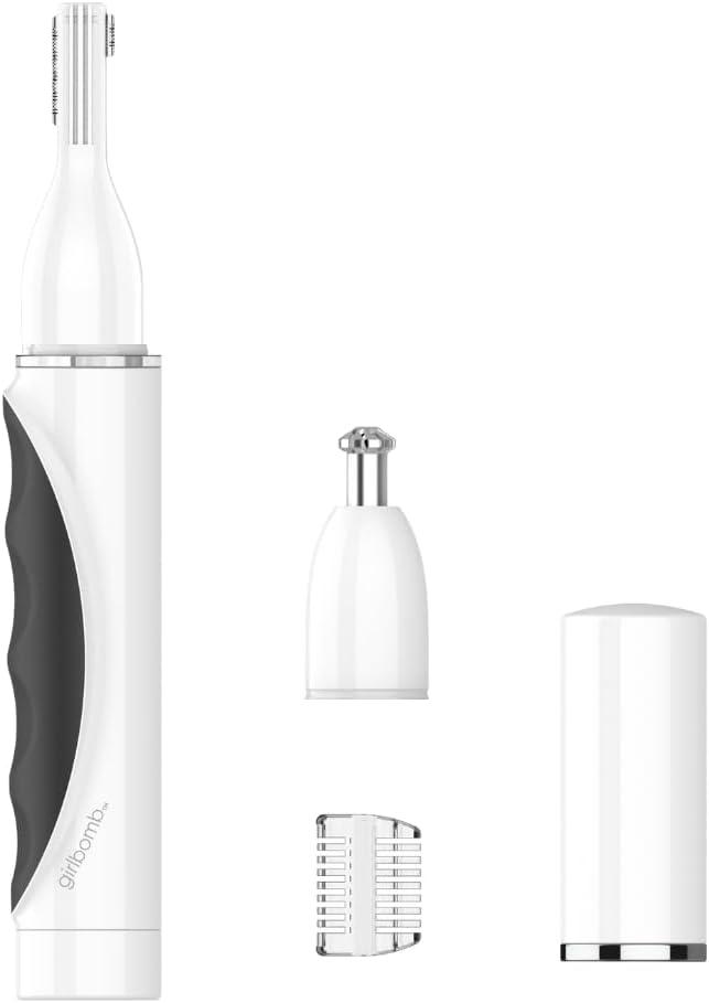 Conair GIRLBOMB Nose Hair Trimmer for Women, Battery-Operated Face Hair Removal for Women, Diamond-Shaped 360 Beveled Blade, LED Light, Packaging May Vary, White