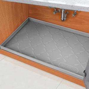 SIKADEER 25" x 22" Under Sink Mat Waterproof, Silicone Mat Kitchen Drawer Shelf and Cabinet Liner, Sink Protector for Kitchen Organizers and Storage, Boot Tray Pet Food Mats (Gray)