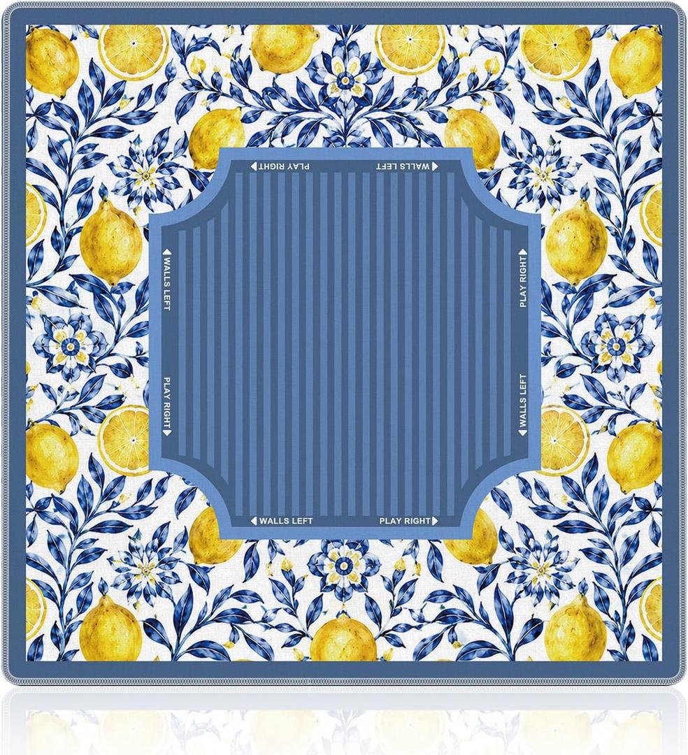Blue and Yellow Mediterranean Lemon Mahjong Mat 31.5x31.5 Inch