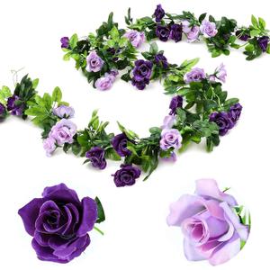 Veryhome 3PCS 23.7FT Artificial Purple Rose Flower Garland, Silk Hanging Floral Garland, Decorative Flower Vines for Room Decor Wedding Arch Flowers for Ceremony (Purple)