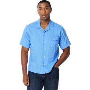 Amazon Essentials Men's Relaxed-Fit Short Sleeve Linen Blend Shirt (Blue, XL)