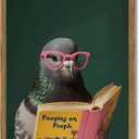 Funny Bathroom Wall Art Cheeky Pigeon Reading Pooping on People Poster Trendy Humorous Bathroom Sign Prints Humor Quirky Green Wall Decor for Dorm Toile 12x16in Unframed
