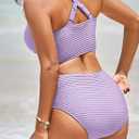 Herseas Women's Textured Bikini Sets Twist Front Top Swimsuits High Waisted Bathing Suits (Purple, M)