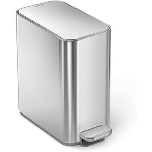 simplehuman Small Bathroom Trash Can with Lid, Stainless Steal Waste Basket, 5 Liter / 1.3 Gallon, Brushed