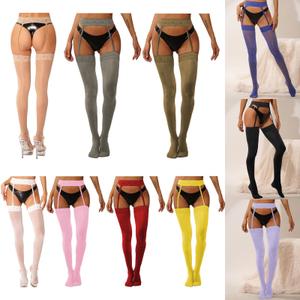 6 Pack Fishnet Stockings for Women Thigh-high Tights Stockings Suspender Pantyhose Garter Belts