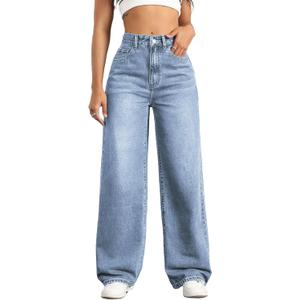 Straight Leg Jeans for Women,High Waisted Wide Leg Loose Stretchy Boyfriend Denim Pants Baggy Jeans for Women (Blue, XL)