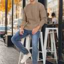 Askdeer Men's Cable Knit Pullover Sweater Long Sleeve Crew Neck Knit Sweater Soft Casual Sweaters with Ribbing Edge Khaki