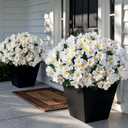 Juxdp 8 Bundles Artificial Camellia for Front Door Outside - Faux UV Resistant Real Looking Camellia Flowers Fake Silk Bouquets Plants for Garden Window Farmhouse Home Spring Summer Decor (White)