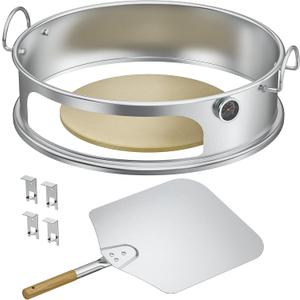 onlyfire Stainless Steel Pizza Ring Kit Pizza Oven Kit for Weber 22-Inch Kettle Grills - Include Pizza Stone and Aluminum Peel