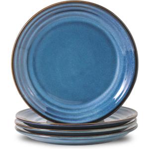 Hasense Dessert Plates Set of 4, 8 Inch Porcelain Salad Dinner Plates Set for Kitchen, Flat Serving Dishes for Appetizer, Pasta, Side Dish, Snack, Microwave and Dishwasher Safe, Blue