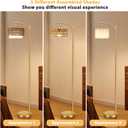 Ambimall Arc Floor Lamp for Living Room with Remote, Color Temperature & Brightness Adjustable, Boho Standing Lamp with Rattan & Fabric Double Drum Shades, Bulb Included(Gold)