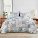 Chezmoi Collection Abbi 3-Piece Shabby Chic Bedding Oversized King Quilt Set Pre-Washed Cotton Floral Coverlet Bedspread Ruffled Patchwork Quilt, Oversized King Size