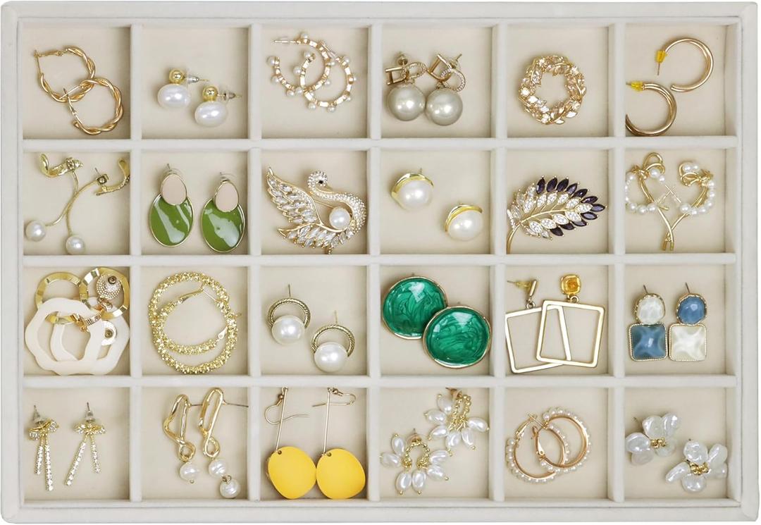 Large Velvet Jewelry Organizer, Velvet Jewelry Organizer Sunglasses Storage Organizers, Large Jewelry Drawer Organizer Tray, Eyeglass Organizer Earring Holder Ring Display (Earring Tray) (Missing one slot divider )
