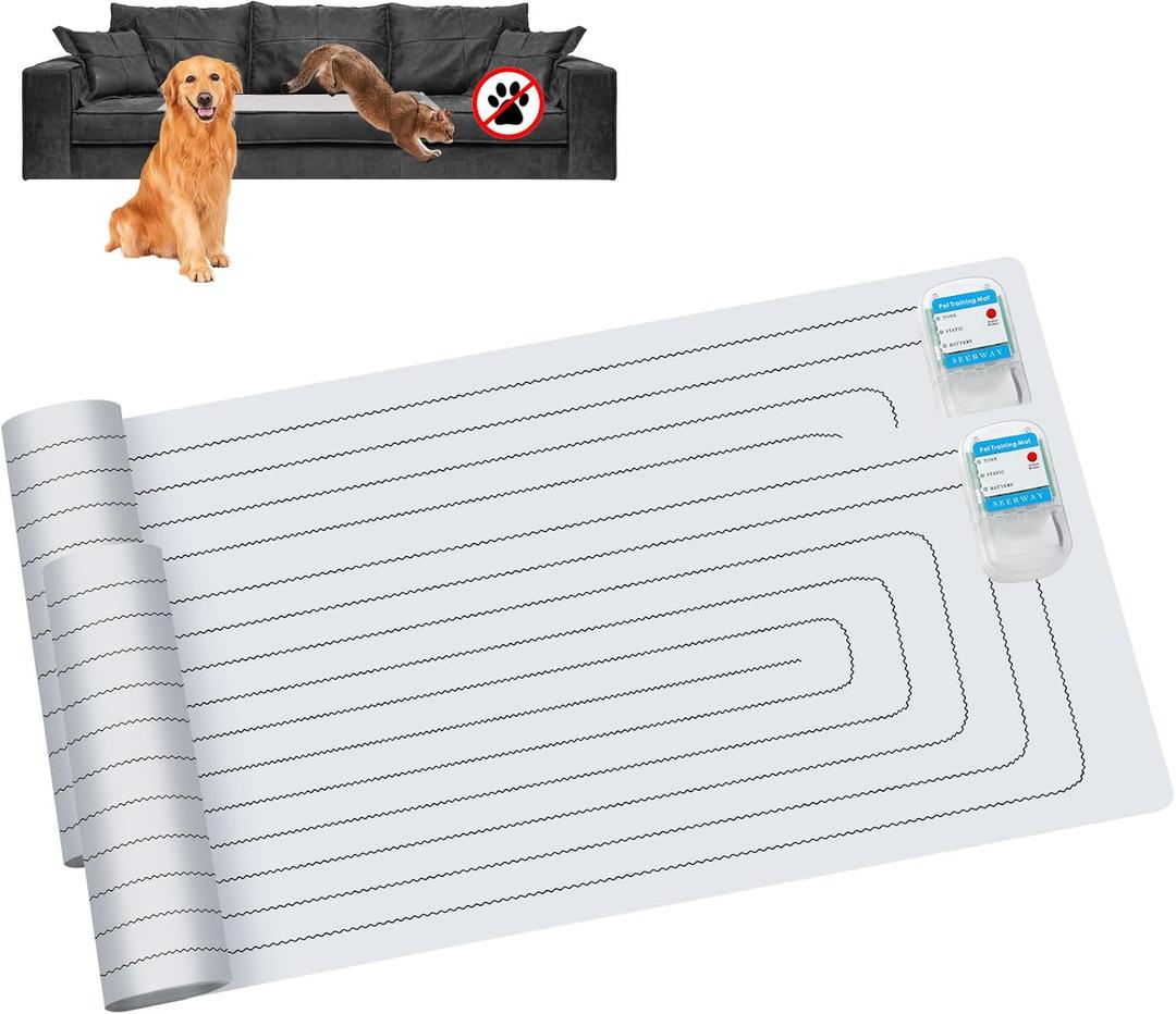 SEERWAY Scat Pet Shock Mat 2 Pieces, Shock Pads for Dogs and Cats Training Indoor, Electric Repellent Mat Keeps Pets Off Couch, Sofa, Countertop, 3 Modes, 2 Pieces Same Size, Battery Operated 60x12 SEERWAY Scat Pet Shock Mat 2 Pieces, Shock Pads for Dogs and Cats Training Indoor, Electric Repellent Mat Keeps Pets Off Couch, Sofa, Countertop, 3 Modes, 2 Pieces Same Size, Battery Operated 60x12